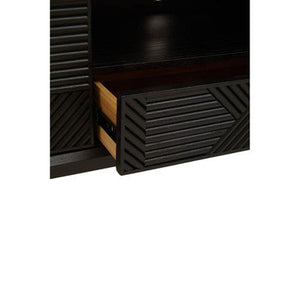 Jakara Black Wood Finish Carved Media Unit – side view 2