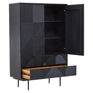 Jakara Black Wood Finish Carved Cabinet – detail