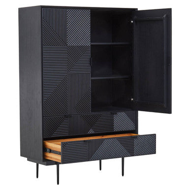 Jakara Black Wood Finish Carved Cabinet – detail