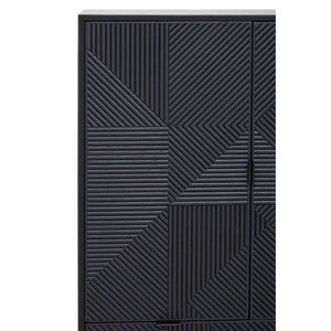 Jakara Black Wood Finish Carved Cabinet – close-up