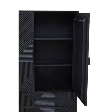 Jakara Black Wood Finish Carved Cabinet – angle view