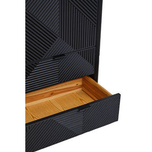Jakara Black Wood Finish Carved Cabinet – side view 2