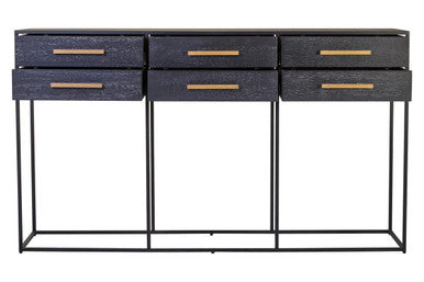 Judd Black Oak Veneer 6 Drawer Console Table