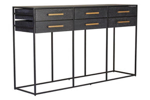 Judd Black Oak Veneer 6 Drawer Console Table – in room setting