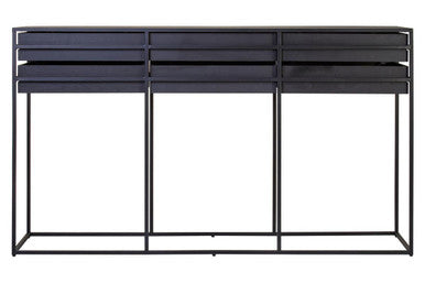 Judd Black Oak Veneer 6 Drawer Console Table – back view