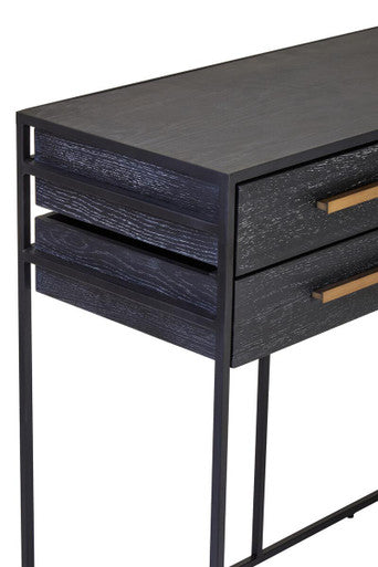 Judd Black Oak Veneer 6 Drawer Console Table – dimensions 2