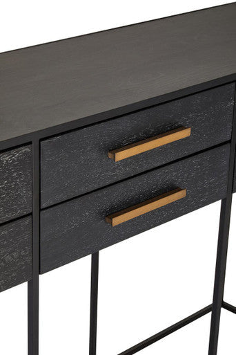 Judd Black Oak Veneer 6 Drawer Console Table – back view 2