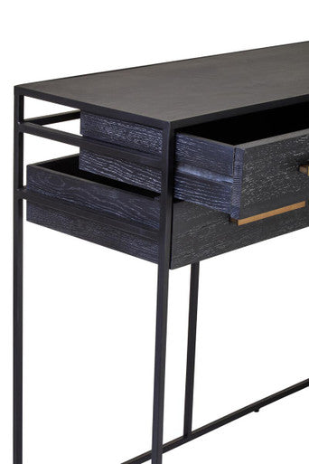 Judd Black Oak Veneer 6 Drawer Console Table – close-up 2