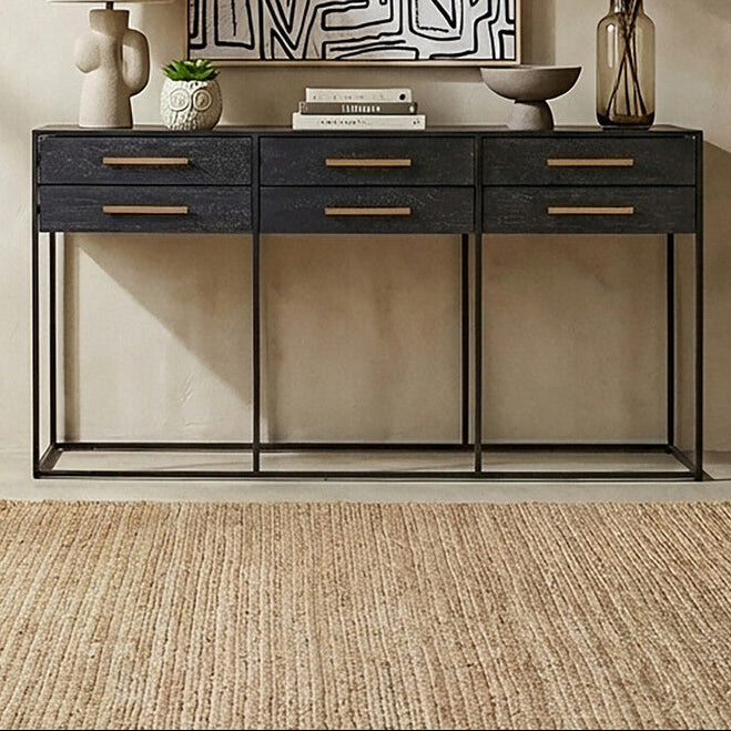 Judd Black Oak Veneer 6 Drawer Console Table