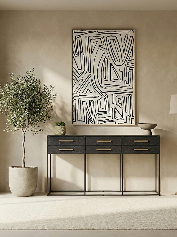 Judd Black Oak Veneer 6 Drawer Console Table – dimensions