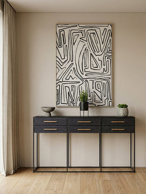Judd Black Oak Veneer 6 Drawer Console Table – side view 2