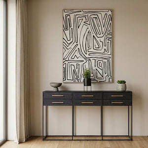 Judd Black Oak Veneer 6 Drawer Console Table – detail 2