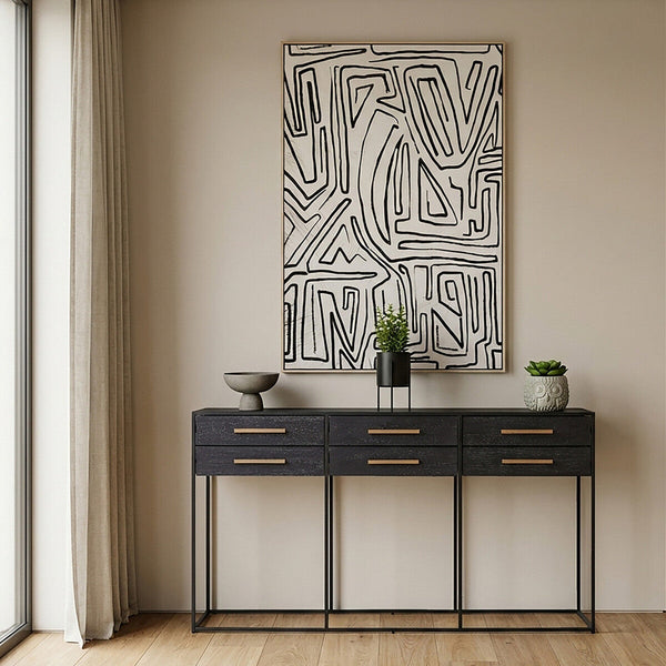 Judd Black Oak Veneer 6 Drawer Console Table – detail 2