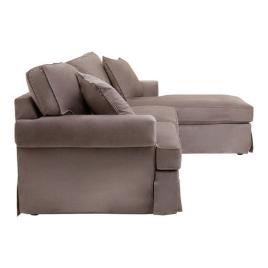 Ralph Mink Velvet 3 Seater Right Hand Chaise Sofa – in room setting