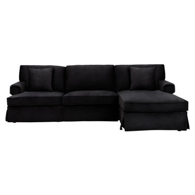 Ralph Black Velvet 3 Seater Right Hand Chaise Sofa – side view