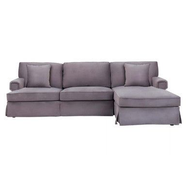 Ralph Three Seat Grey Velvet Right Chaise Sofa