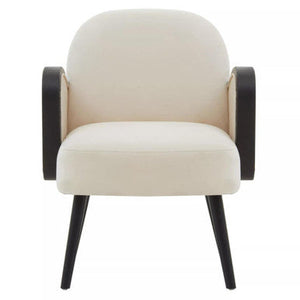 Hala Cream Velvet and Rattan Armchair – side view