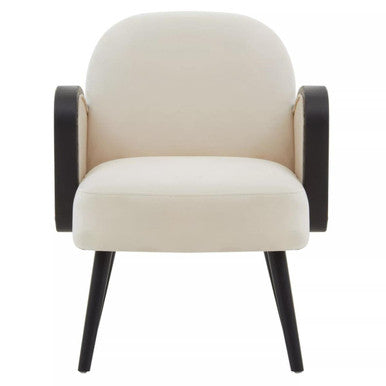 Hala Cream Velvet and Rattan Armchair – side view
