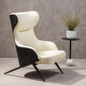 Kiev Ivory and Black Leather Effect Armchair