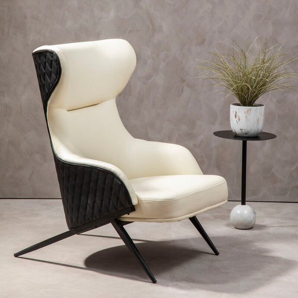 Kiev Ivory and Black Leather Effect Armchair