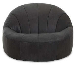 Hoxton Antique Black Leather Cocoon Chair – side view