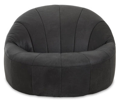 Hoxton Antique Black Leather Cocoon Chair – side view