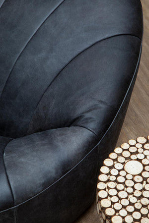 Hoxton Antique Black Leather Cocoon Chair – angle view
