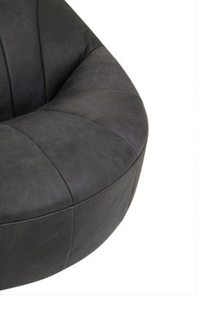 Hoxton Antique Black Leather Cocoon Chair – side view 2