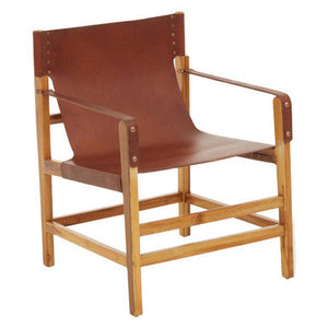 Kendari Light Brown Leather and Teak Wood Chair – side view