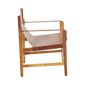 Kendari Light Brown Leather and Teak Wood Chair – detail
