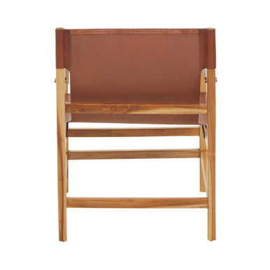 Kendari Light Brown Leather and Teak Wood Chair – in room setting
