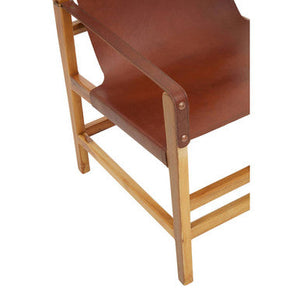 Kendari Light Brown Leather and Teak Wood Chair – close-up