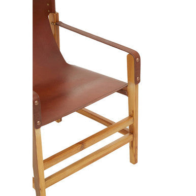 Kendari Light Brown Leather and Teak Wood Chair – back view