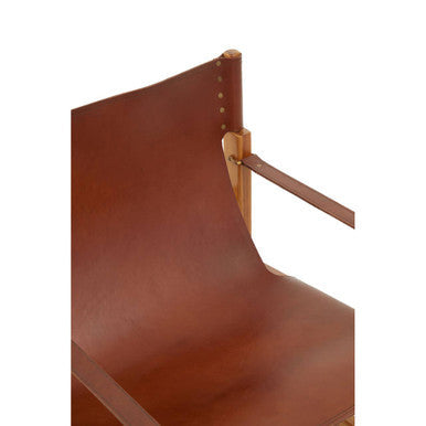Kendari Light Brown Leather and Teak Wood Chair – angle view