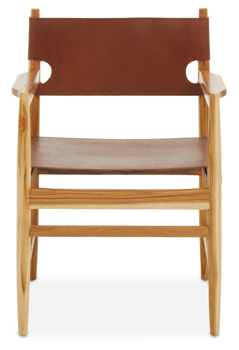 Kendari Antique Brown Leather and Teak Wood Chair