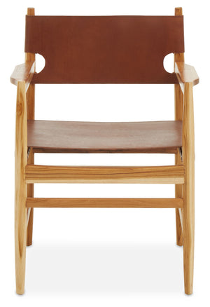 Kendari Antique Brown Leather and Teak Wood Chair