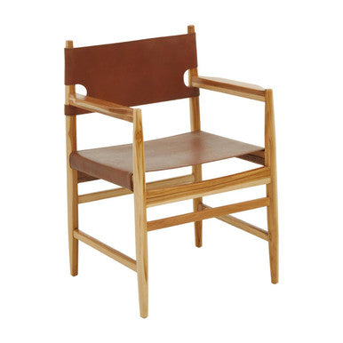 Kendari Antique Brown Leather and Teak Wood Chair – side view
