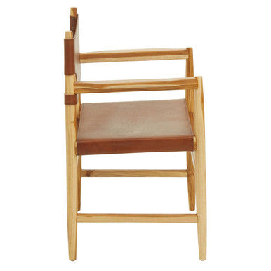 Kendari Antique Brown Leather and Teak Wood Chair – detail