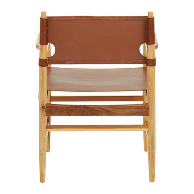 Kendari Antique Brown Leather and Teak Wood Chair – in room setting