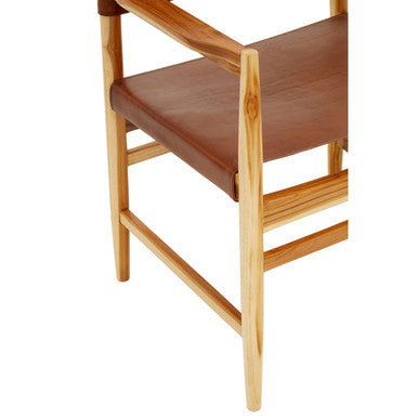 Kendari Antique Brown Leather and Teak Wood Chair – close-up