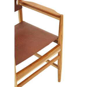 Kendari Antique Brown Leather and Teak Wood Chair – back view