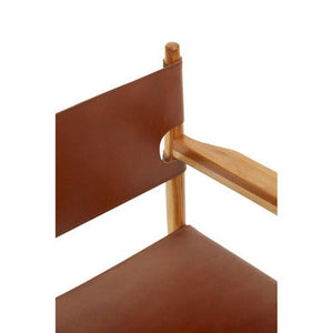 Kendari Antique Brown Leather and Teak Wood Chair – angle view