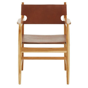 Kendari Antique Brown Leather and Teak Wood Chair – side view 2