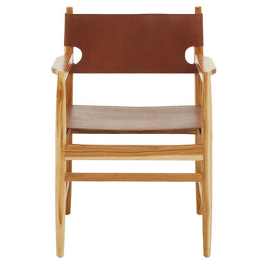 Kendari Antique Brown Leather and Teak Wood Chair – side view 2