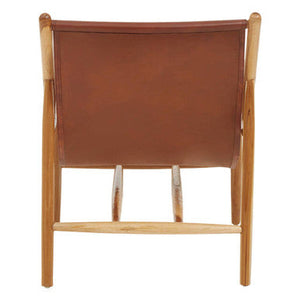 Kendari Antique Brown Leather and Teak Wood Modern Sling Chair – dimensions