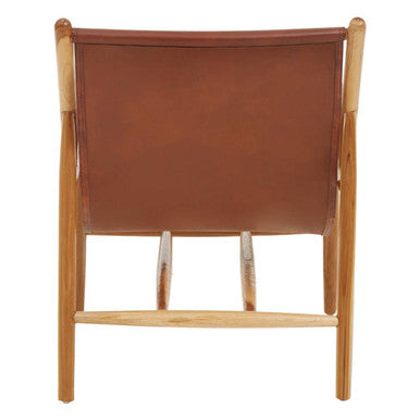 Kendari Antique Brown Leather and Teak Wood Modern Sling Chair – dimensions
