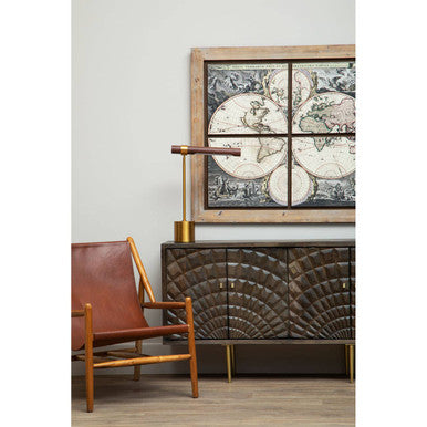 Kendari Antique Brown Leather and Teak Wood Modern Sling Chair – side view