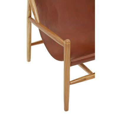 Kendari Antique Brown Leather and Teak Wood Modern Sling Chair – back view