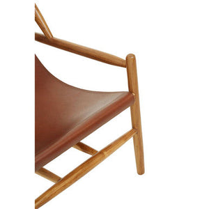 Kendari Antique Brown Leather and Teak Wood Modern Sling Chair – angle view
