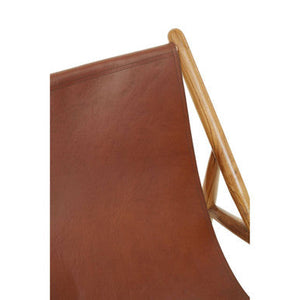 Kendari Antique Brown Leather and Teak Wood Modern Sling Chair – side view 2